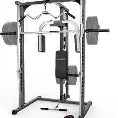 DONOW Smith Machine Power Cage Power Rack Squat Rack with Smith Bar Home Gym System with LAT Pull..